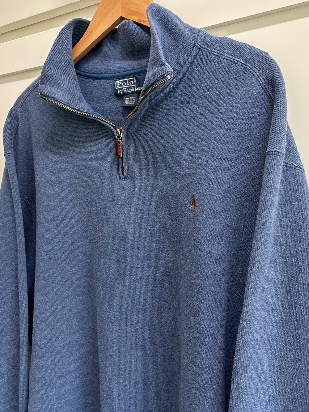 Polo Ralph Lauren Vintage Quarter Zip Sweatshirt Men’s XXL Blue Brown Pony - Picture 4 of 8